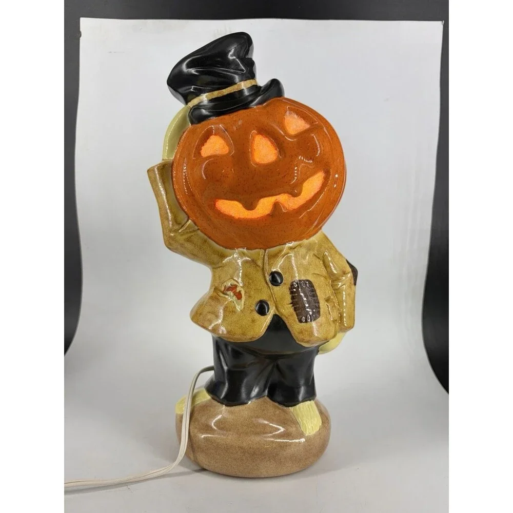 Vintage Yozie Ceramic Orange Pumpkin Head Halloween Light